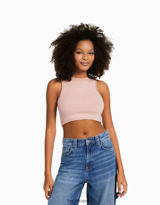 rosa Bershka mujer top de punto sin mangas 806J6B841