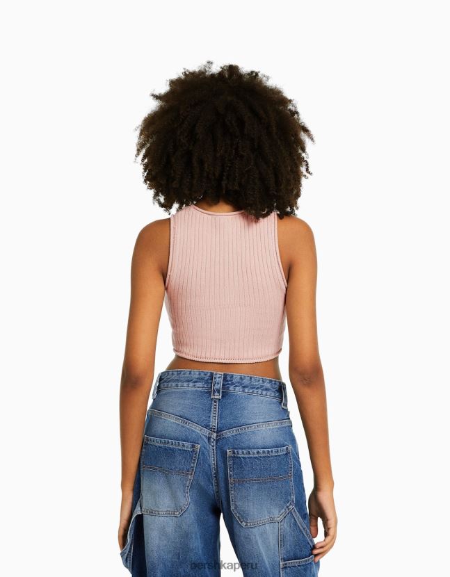 rosa Bershka mujer top de punto sin mangas 806J6B841