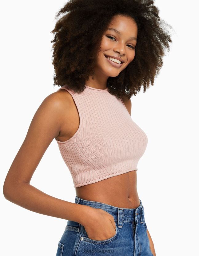 rosa Bershka mujer top de punto sin mangas 806J6B841