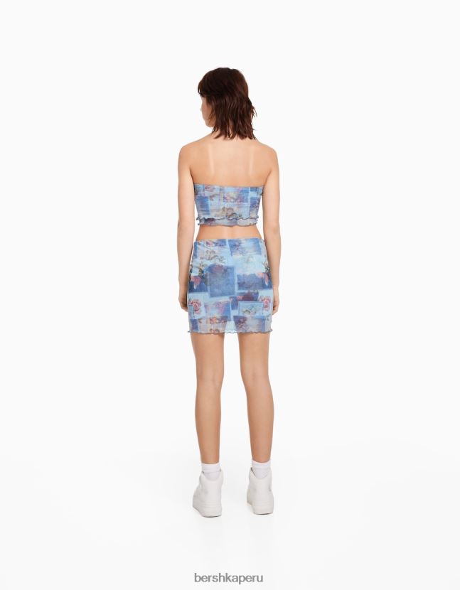 turquesa Bershka mujer top corto tipo bandeau de malla estampado 806J6B894