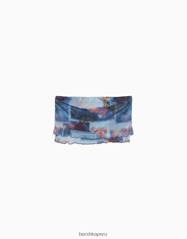 turquesa Bershka mujer top corto tipo bandeau de malla estampado 806J6B894