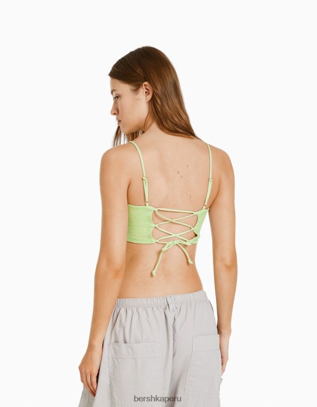 verde Bershka mujer corsé de tirantes con ribete de encaje rubio y lazo en la espalda 806J6B830