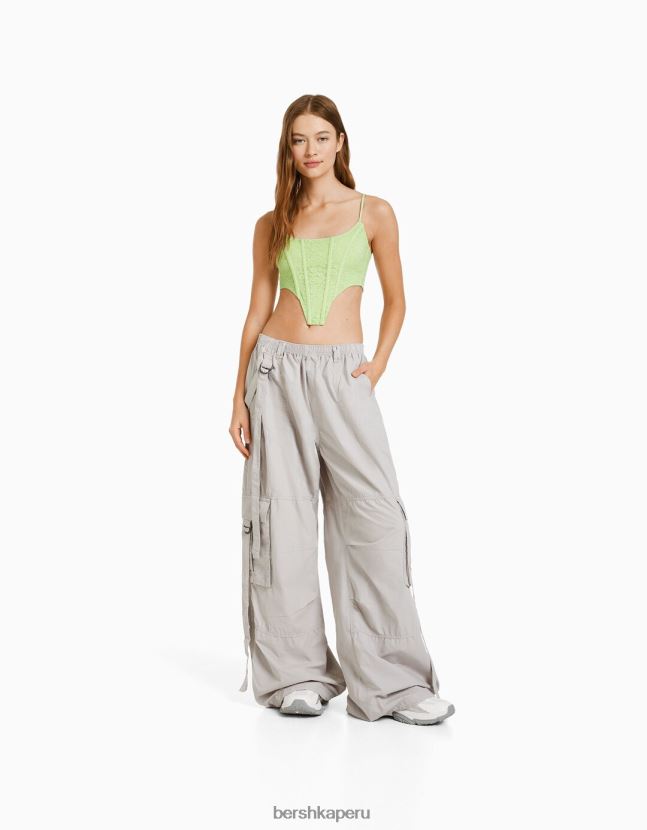 verde Bershka mujer corsé de tirantes con ribete de encaje rubio y lazo en la espalda 806J6B830