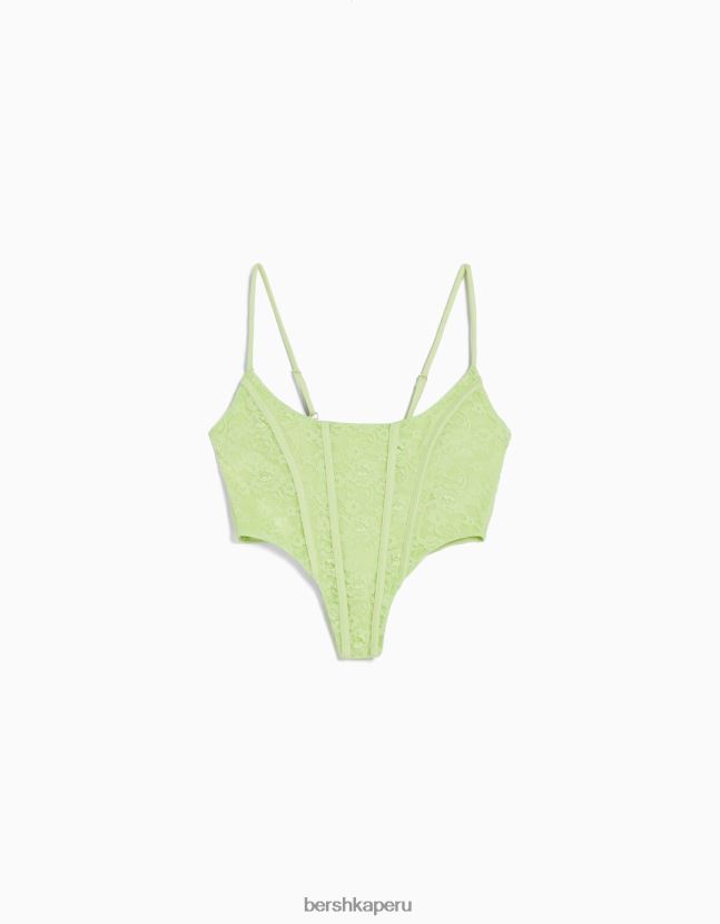 verde Bershka mujer corsé de tirantes con ribete de encaje rubio y lazo en la espalda 806J6B830