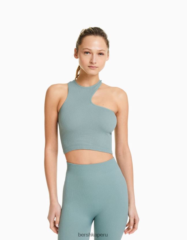 verde Bershka mujer top asimétrico sin mangas sin costuras 806J6B878
