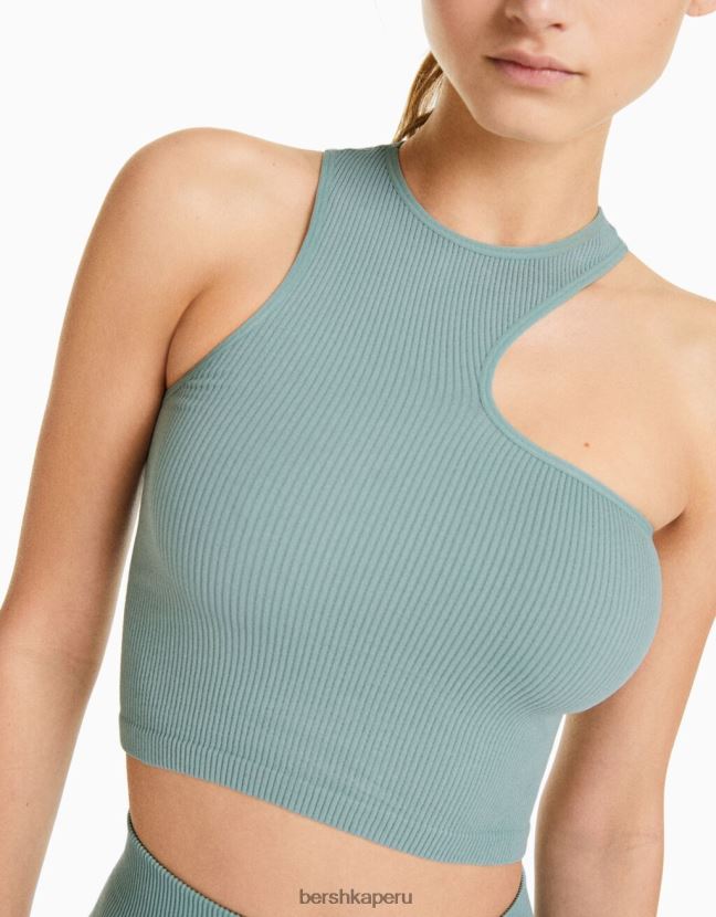 verde Bershka mujer top asimétrico sin mangas sin costuras 806J6B878