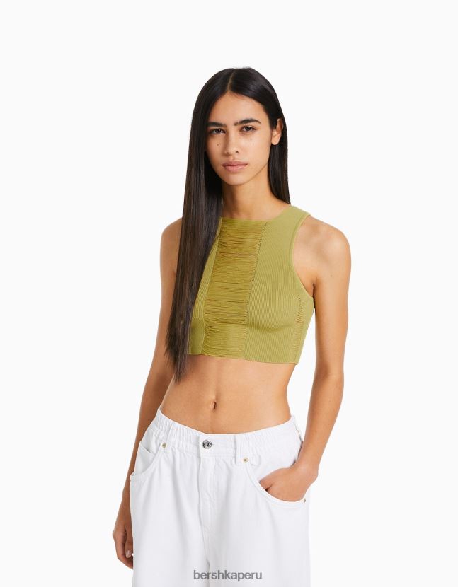 verde Bershka mujer top de punto abierto 806J6B855