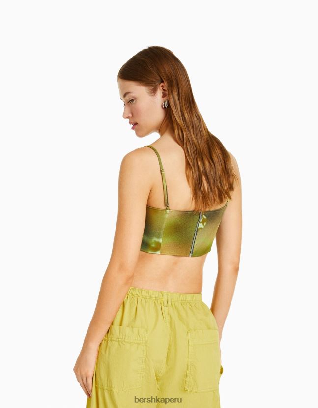 verde Bershka mujer top estilo corsé con estampado de bengalina 806J6B832