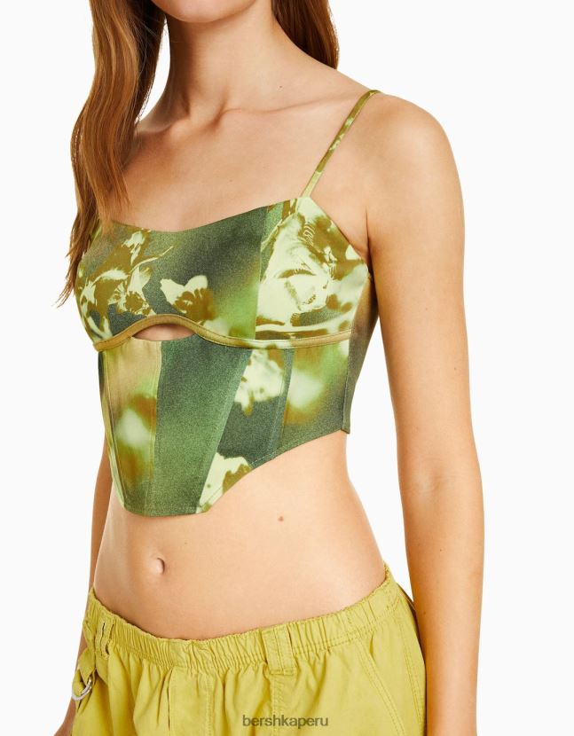 verde Bershka mujer top estilo corsé con estampado de bengalina 806J6B832