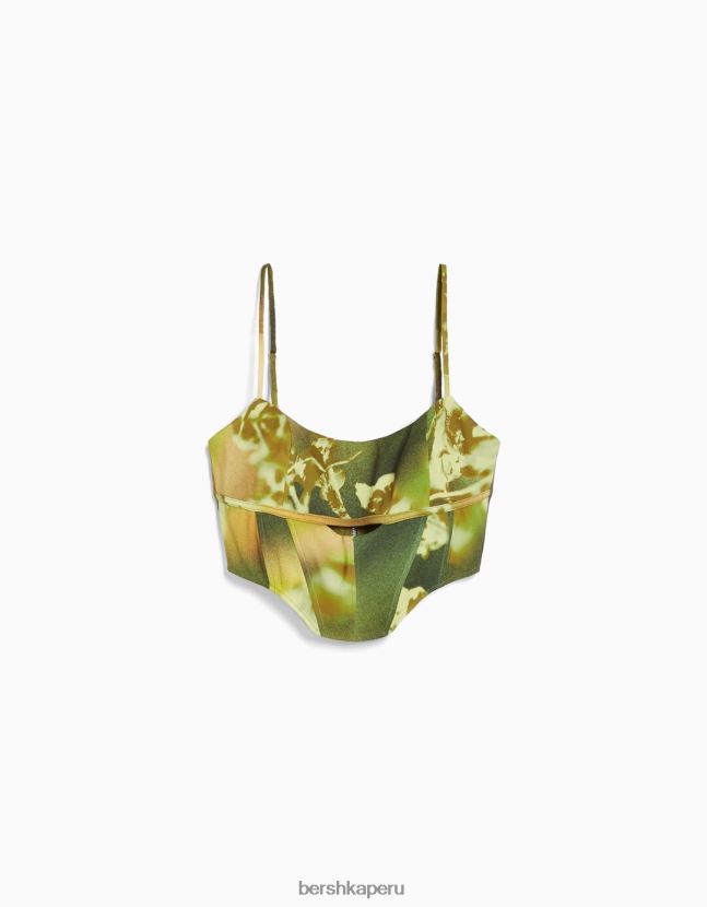 verde Bershka mujer top estilo corsé con estampado de bengalina 806J6B832