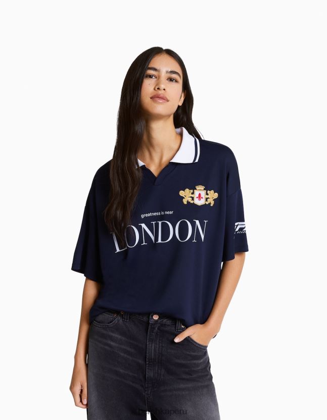 Armada Bershka mujer camiseta de manga corta con cuello de polo de fútbol 806J6B560