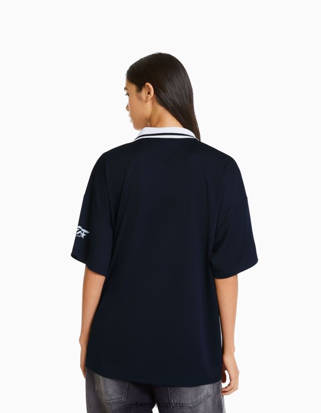 Armada Bershka mujer camiseta de manga corta con cuello de polo de fútbol 806J6B560