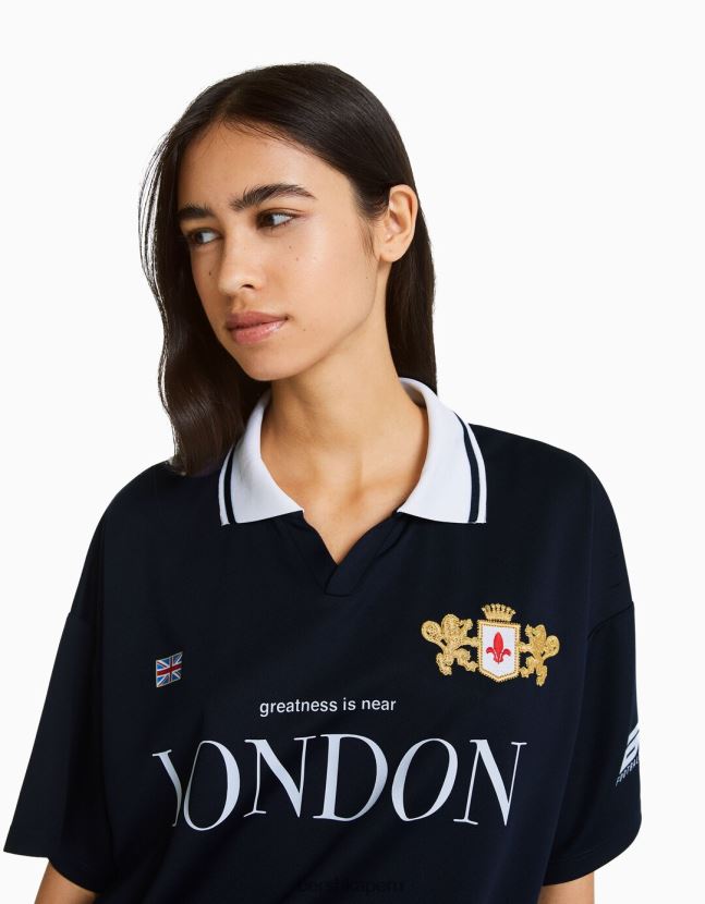 Armada Bershka mujer camiseta de manga corta con cuello de polo de fútbol 806J6B560