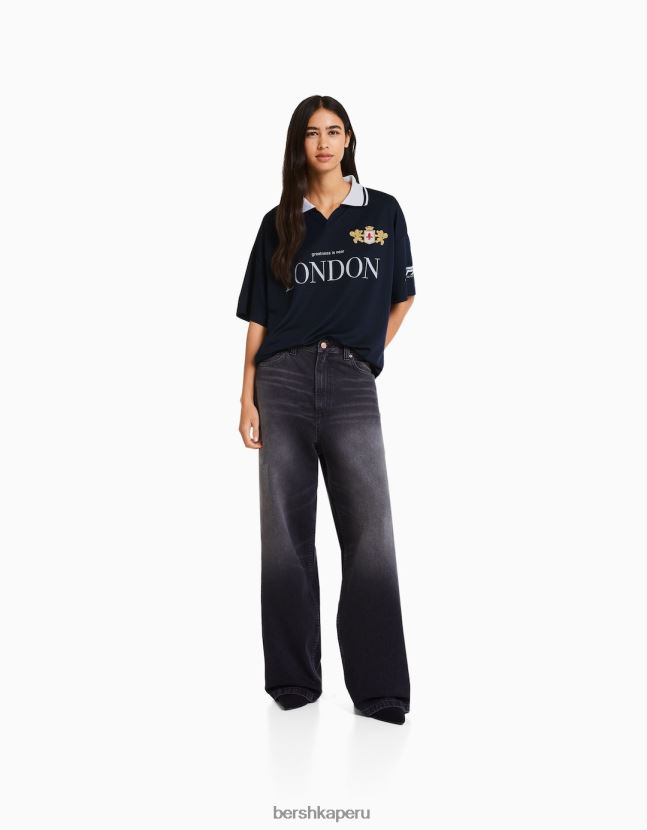Armada Bershka mujer camiseta de manga corta con cuello de polo de fútbol 806J6B560