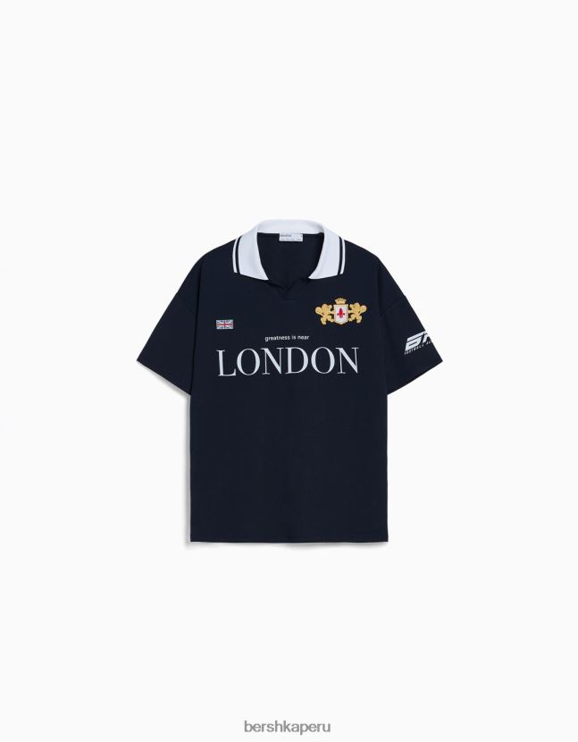 Armada Bershka mujer camiseta de manga corta con cuello de polo de fútbol 806J6B560