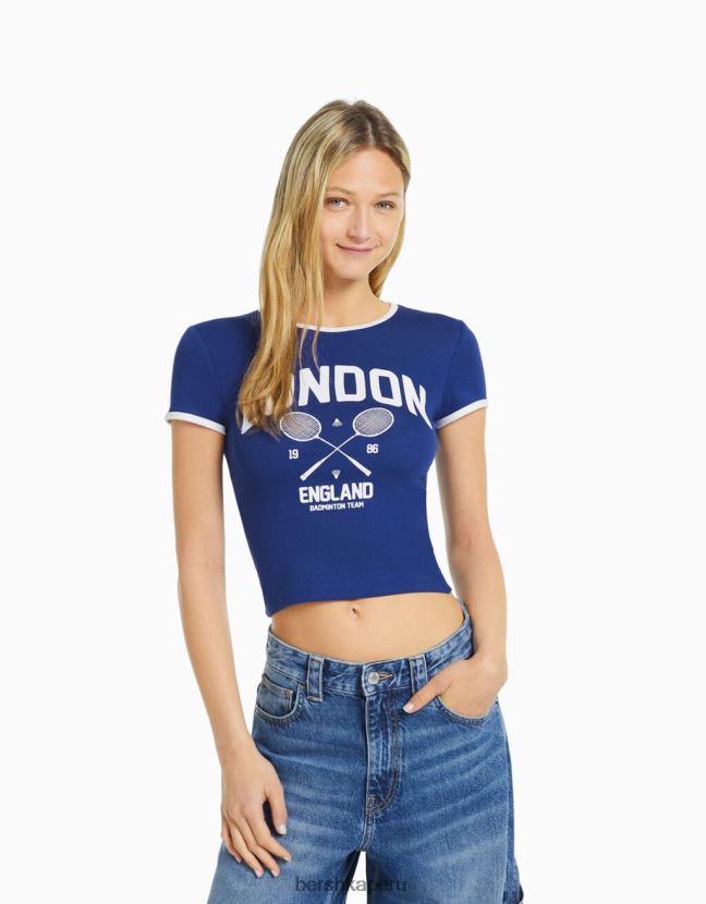 Armada Bershka mujer camiseta de manga corta con estampado 806J6B633