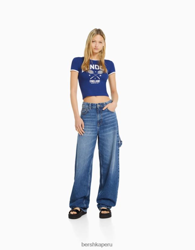 Armada Bershka mujer camiseta de manga corta con estampado 806J6B633