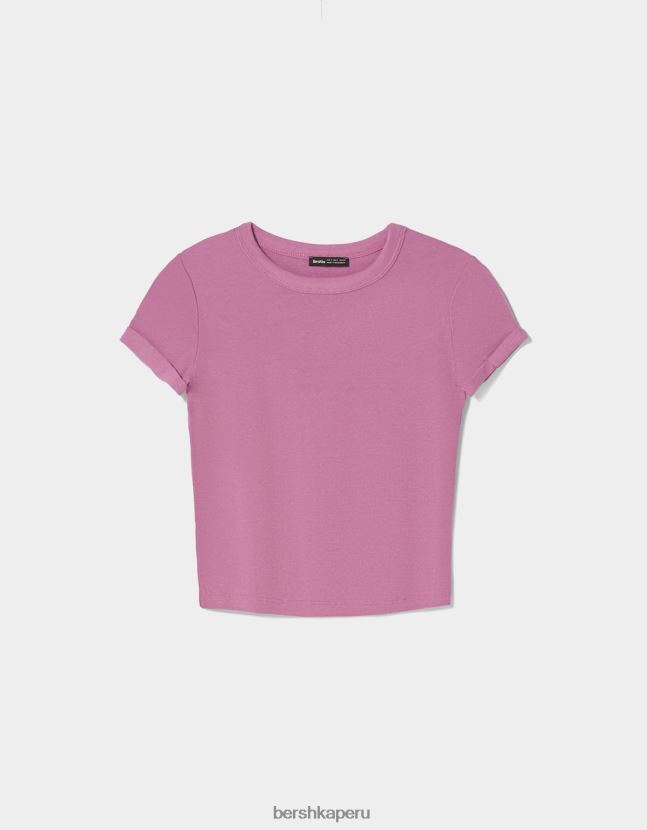 Violeta Bershka mujer camiseta ajustada de manga corta 806J6B521