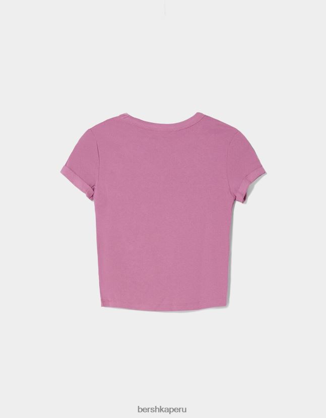 Violeta Bershka mujer camiseta ajustada de manga corta 806J6B521