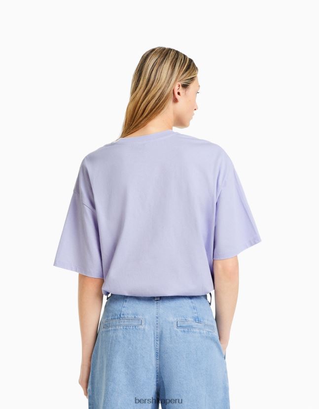 Violeta Bershka mujer camiseta de manga corta con estampado 806J6B441