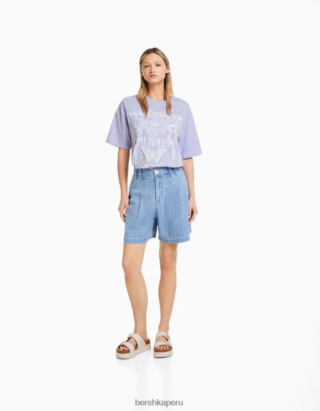Violeta Bershka mujer camiseta de manga corta con estampado 806J6B441