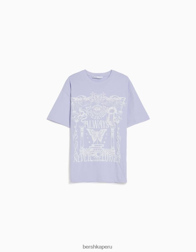 Violeta Bershka mujer camiseta de manga corta con estampado 806J6B441