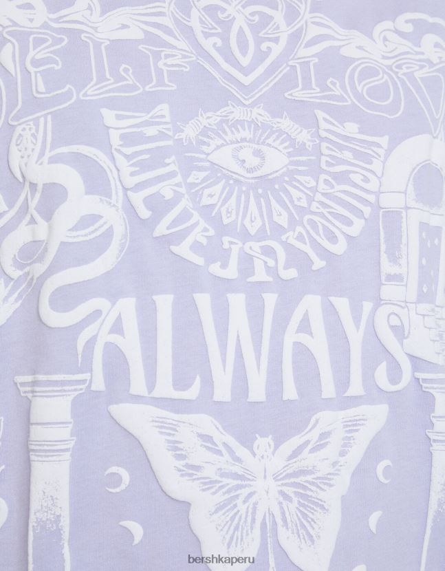 Violeta Bershka mujer camiseta de manga corta con estampado 806J6B441