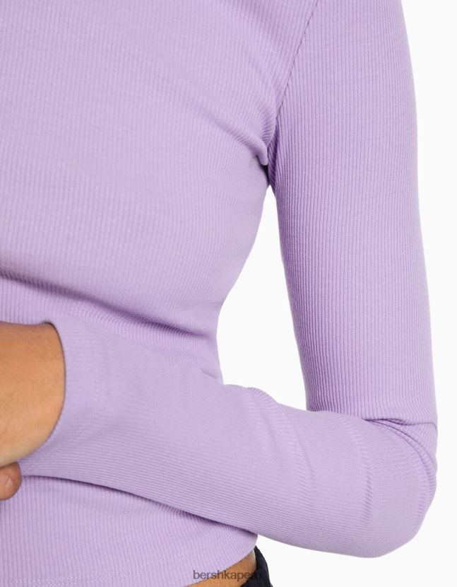 Violeta Bershka mujer camiseta de manga larga de canalé 806J6B574