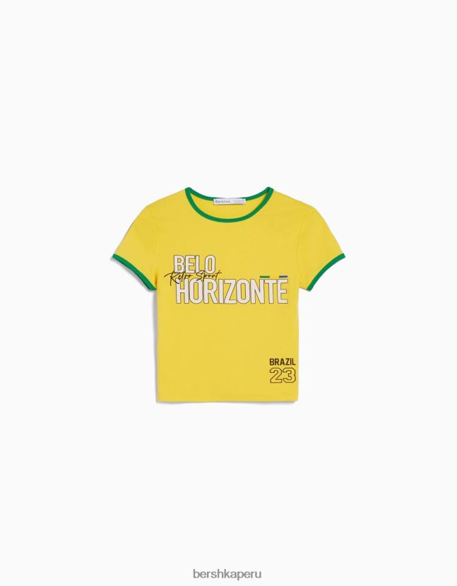 amarillo Bershka mujer camiseta de manga corta con estampado 806J6B582
