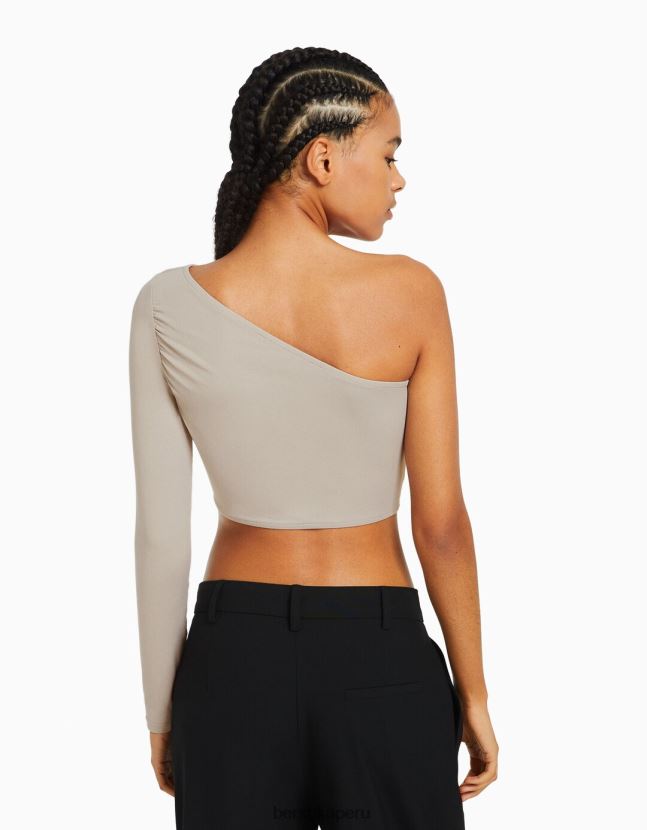 arena Bershka mujer camiseta asimétrica de manga larga 806J6B383