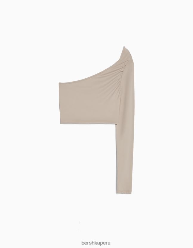 arena Bershka mujer camiseta asimétrica de manga larga 806J6B383