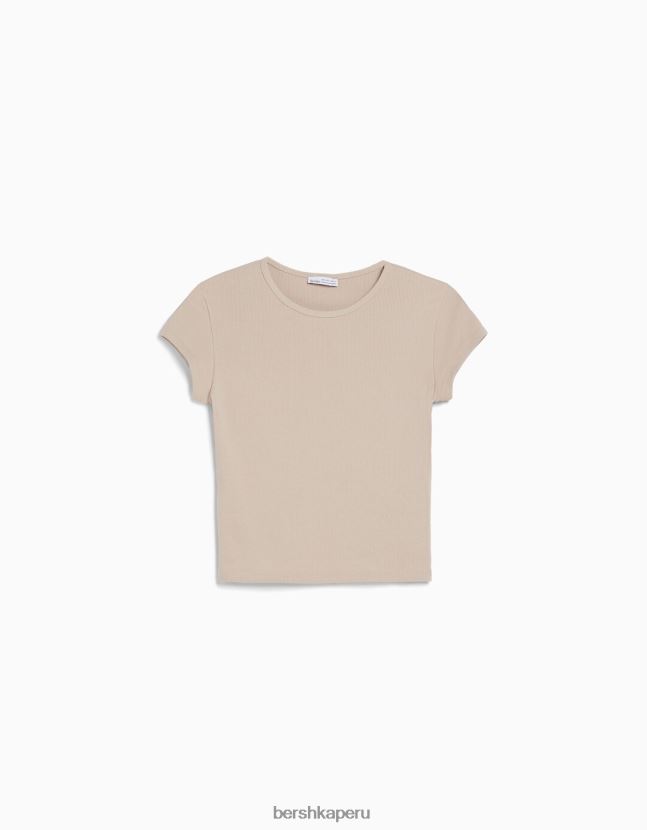 arena Bershka mujer camiseta de canalé manga corta 806J6B346