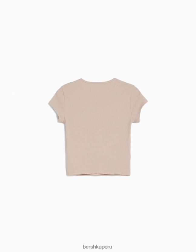 arena Bershka mujer camiseta de canalé manga corta 806J6B346