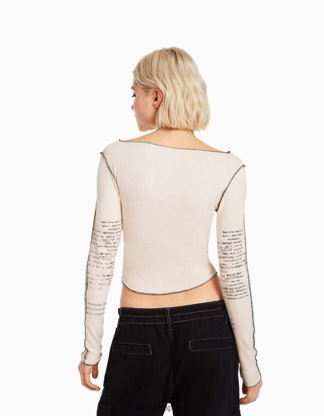 arena Bershka mujer camiseta de manga larga con estampado 806J6B453