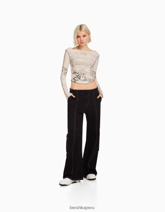 arena Bershka mujer camiseta de manga larga con estampado 806J6B453