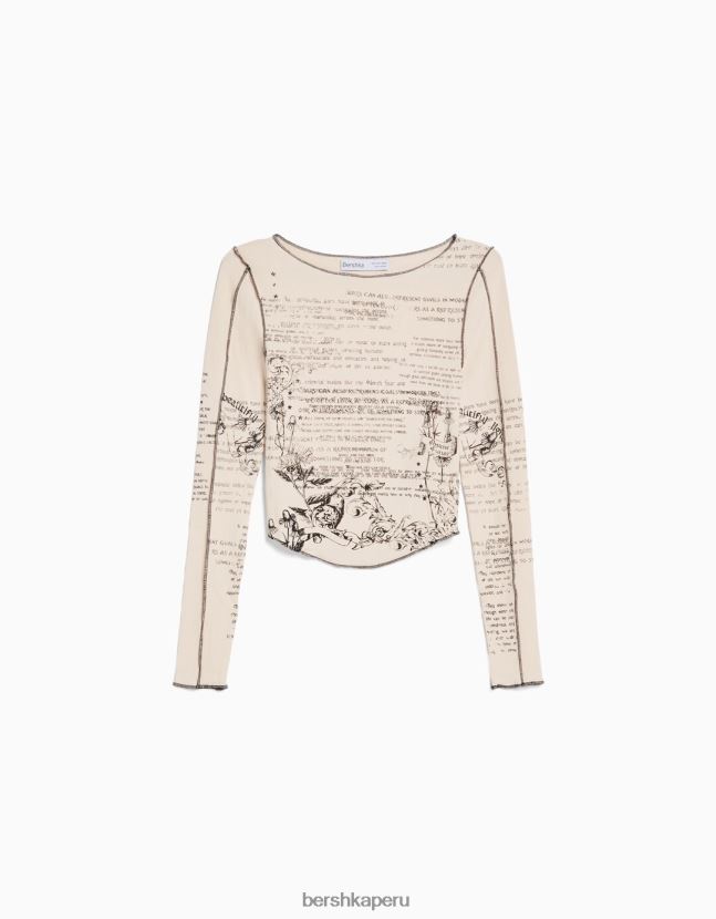 arena Bershka mujer camiseta de manga larga con estampado 806J6B453