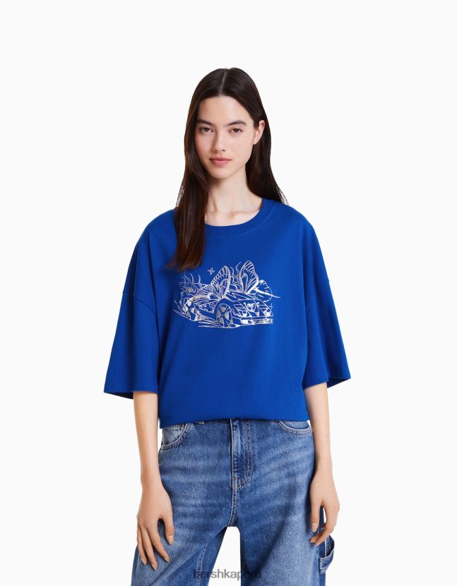 azul Alehsy x Bershka mujer playera oversize de manga corta con estampado 806J6B528
