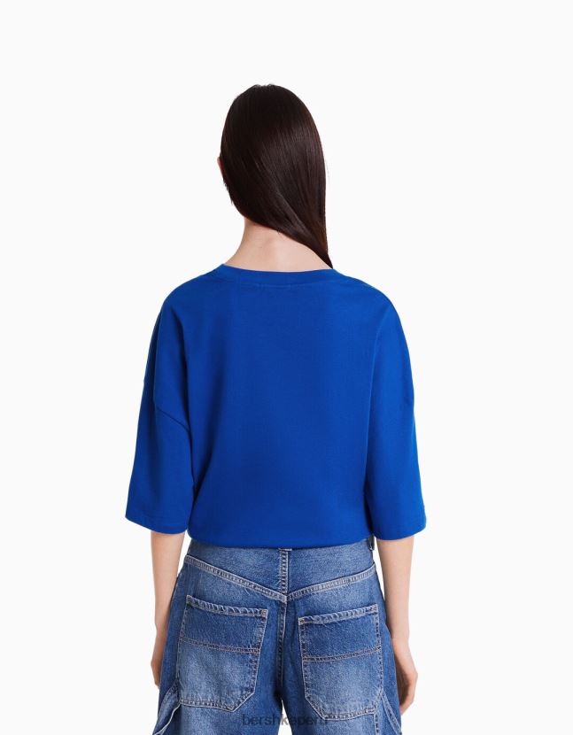 azul Alehsy x Bershka mujer playera oversize de manga corta con estampado 806J6B528
