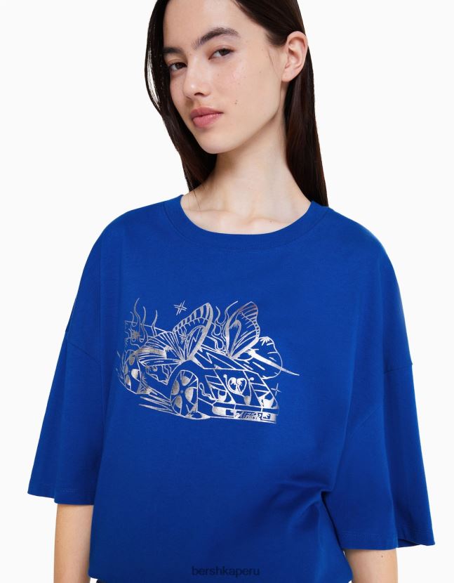 azul Alehsy x Bershka mujer playera oversize de manga corta con estampado 806J6B528