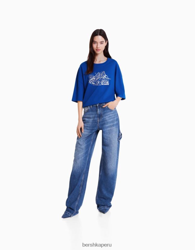 azul Alehsy x Bershka mujer playera oversize de manga corta con estampado 806J6B528