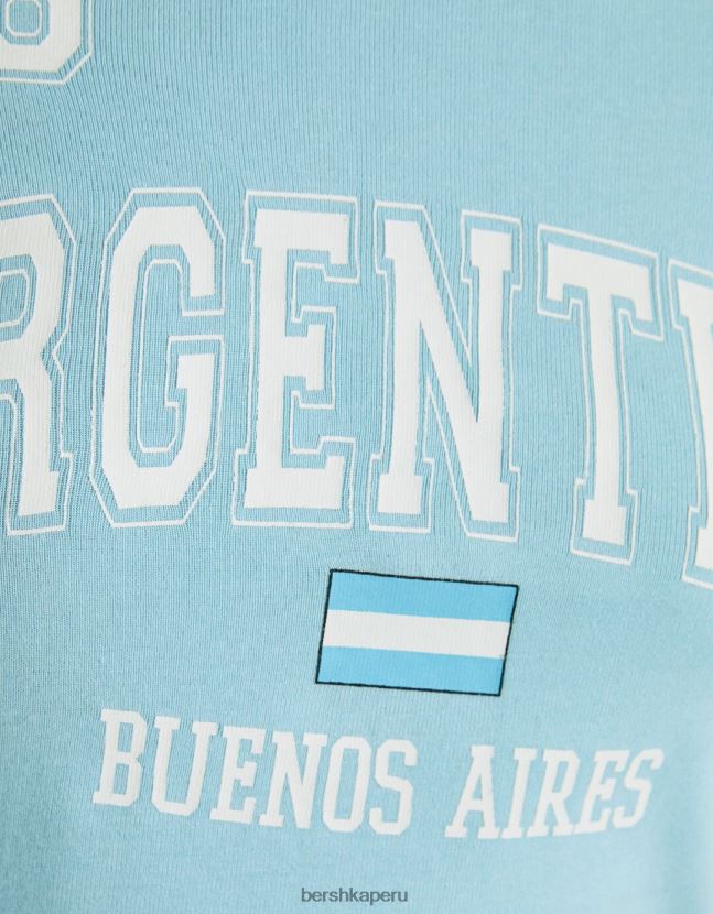 azul Bershka mujer camiseta de manga corta con estampado 806J6B613