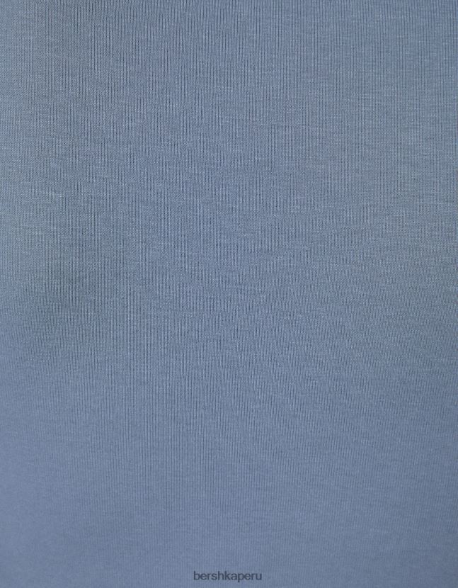 azul Bershka mujer camiseta de manga larga con cuello de pico fruncido 806J6B548