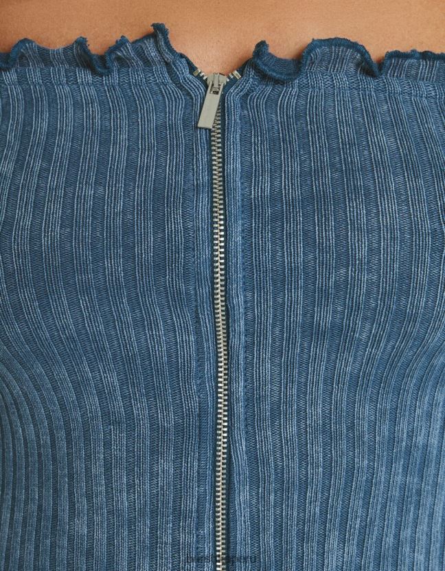 azul claro Bershka mujer camiseta ajustada de manga larga con cremallera y efecto desteñido 806J6B2044