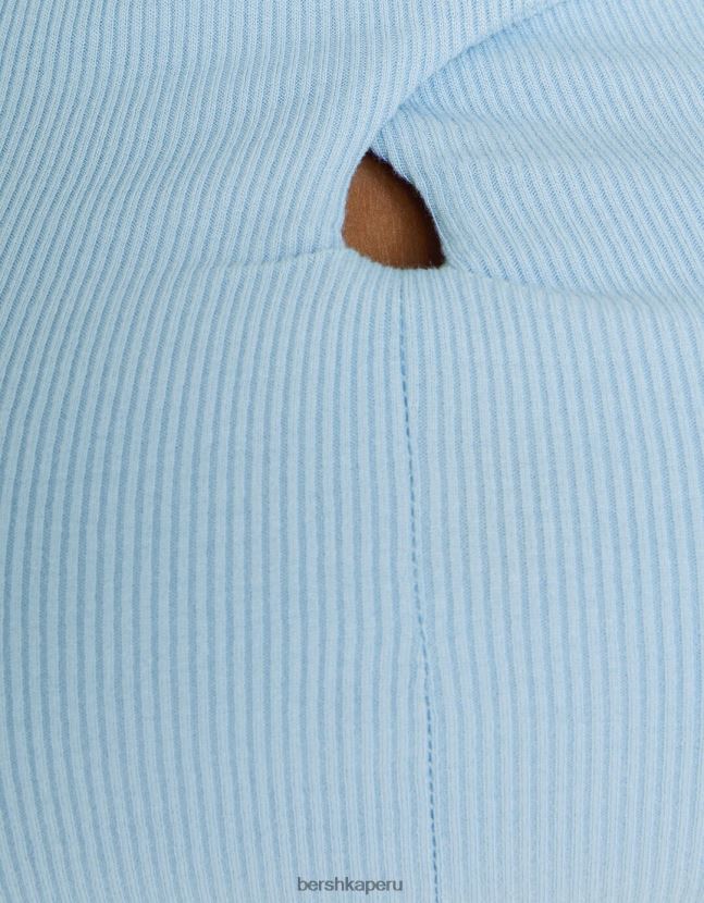 azul claro Bershka mujer camiseta de manga larga con escote cruzado 806J6B416