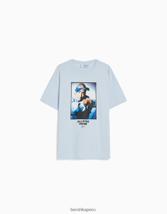 azul claro Bershka mujer camiseta tupac manga corta 806J6B340