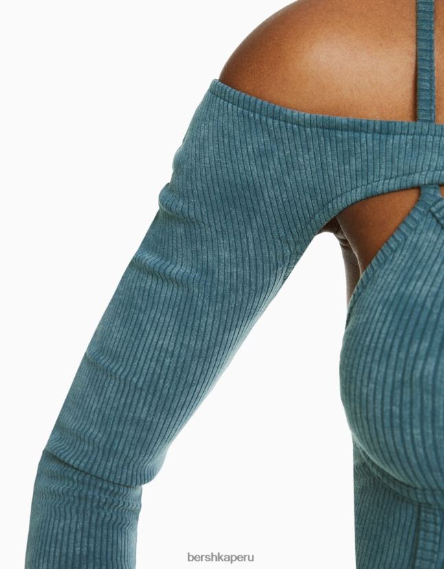 azul claro Bershka mujer top de tiras con manguitos desteñidos 806J6B400