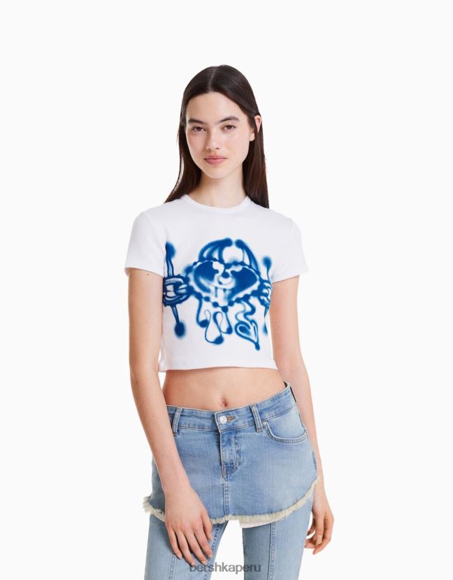 blanco Alehsy x Bershka mujer playera manga corta estampada 806J6B2070