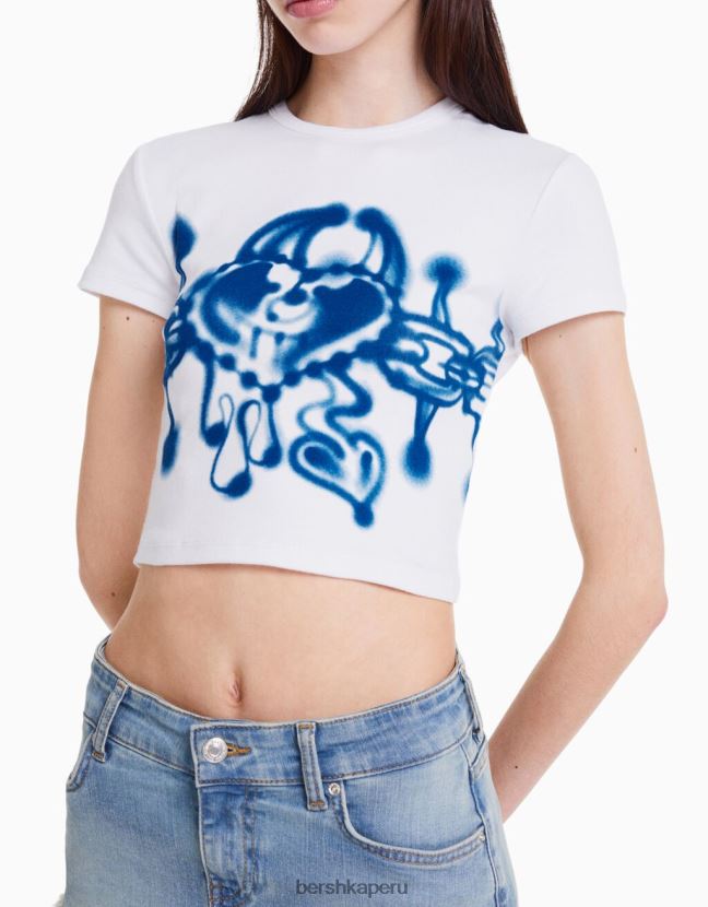 blanco Alehsy x Bershka mujer playera manga corta estampada 806J6B2070