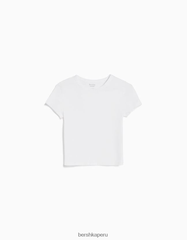 blanco Bershka mujer camiseta ajustada de manga corta 806J6B617
