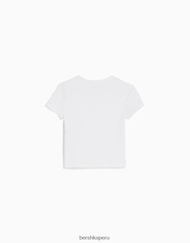 blanco Bershka mujer camiseta ajustada de manga corta 806J6B617